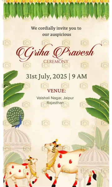 Festive Indian Housewarming Invitation Card Adorned With Intricate Designs And Cultural Symbols